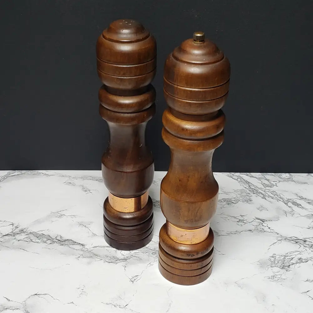 Solid Wood & Copper Pepper Mill Salt Shaker (Vintage) Decor