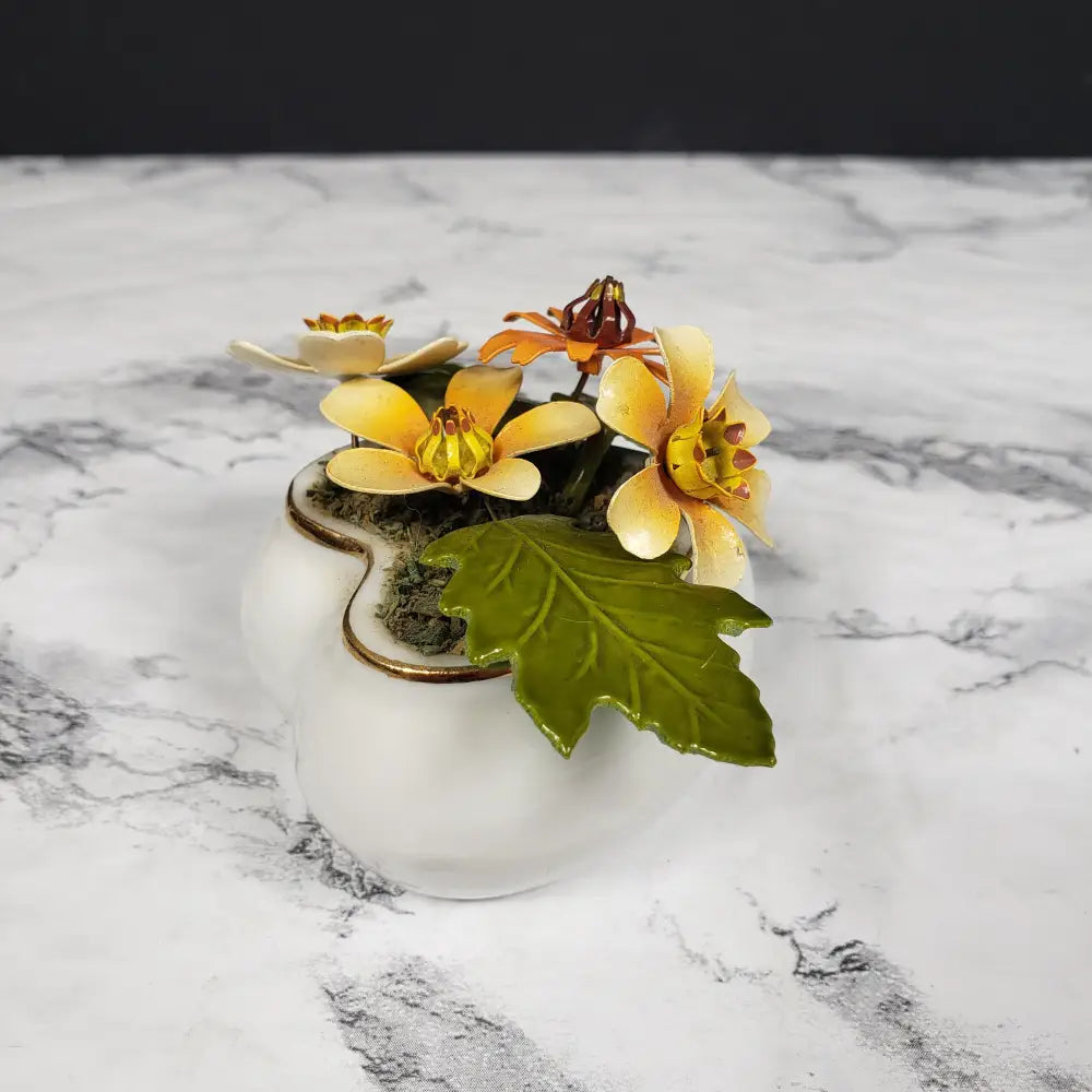 Porcelain Heart Metal Flowers Vintage