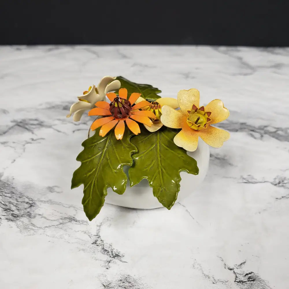 Porcelain Heart Metal Flowers Vintage