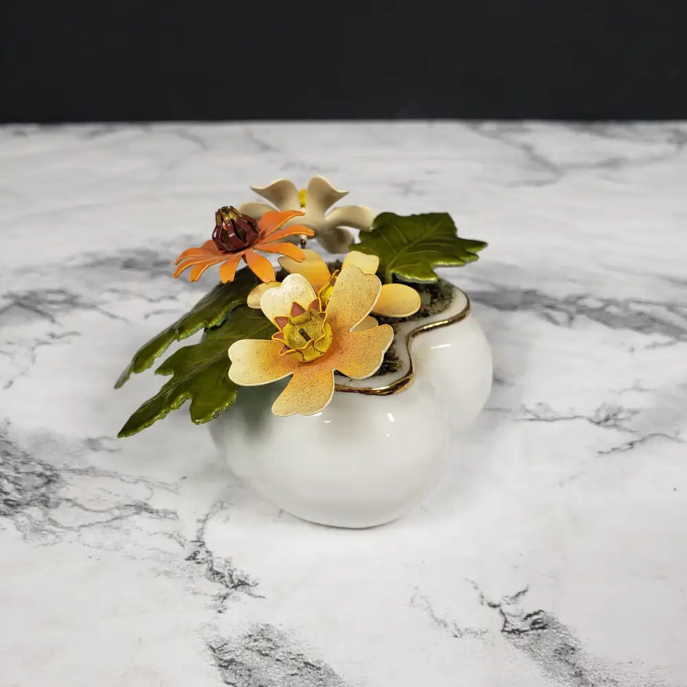Porcelain Heart Metal Flowers Vintage