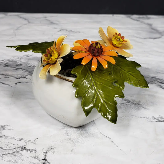 Porcelain Heart Metal Flowers Vintage
