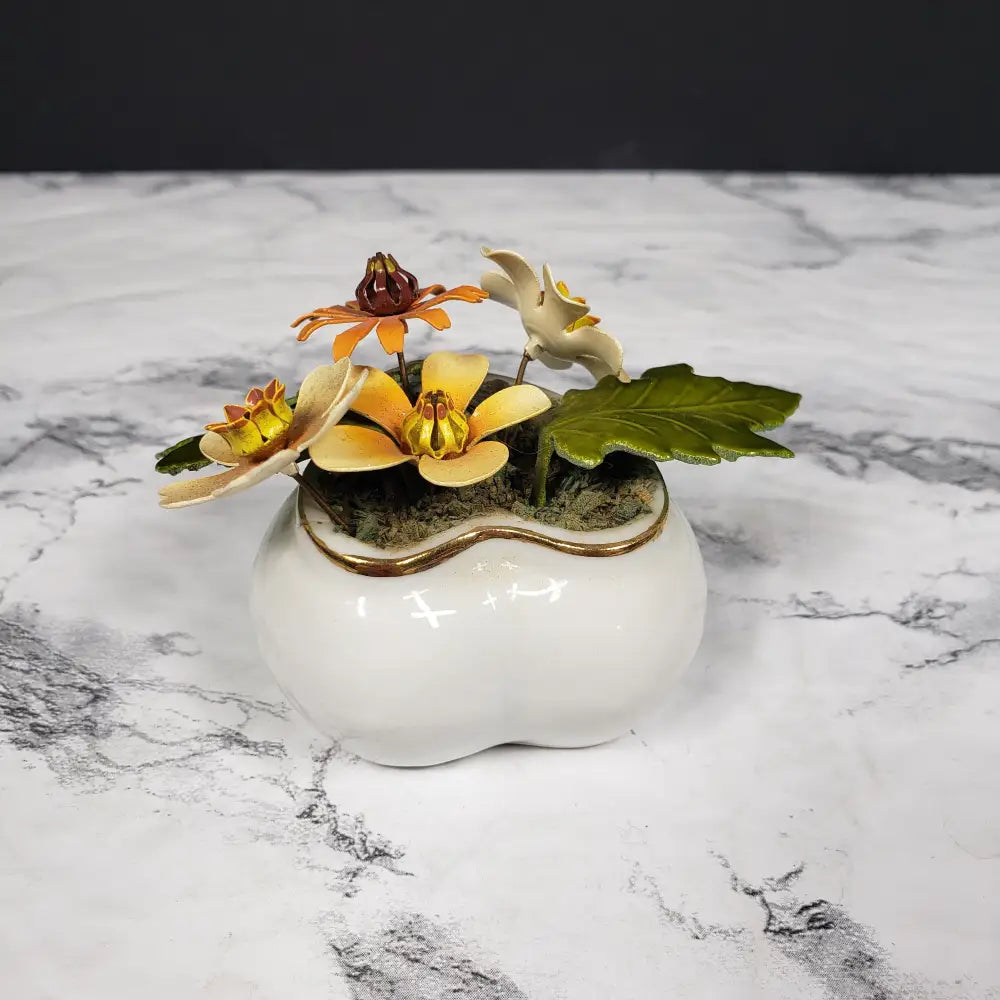 Porcelain Heart Metal Flowers Vintage