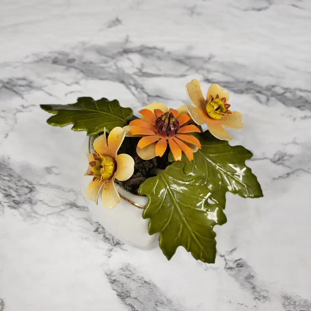 Porcelain Heart Metal Flowers Vintage