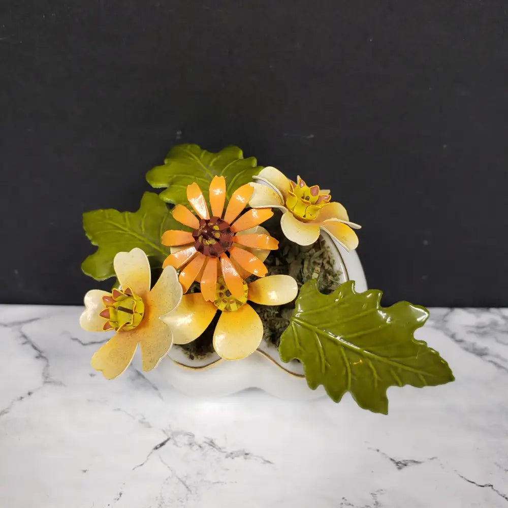 Porcelain Heart Metal Flowers Vintage