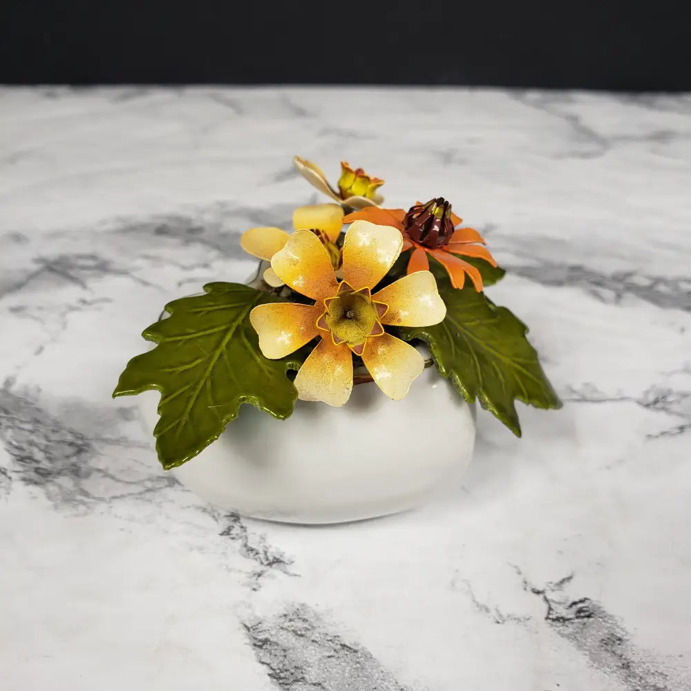 Porcelain Heart Metal Flowers Vintage