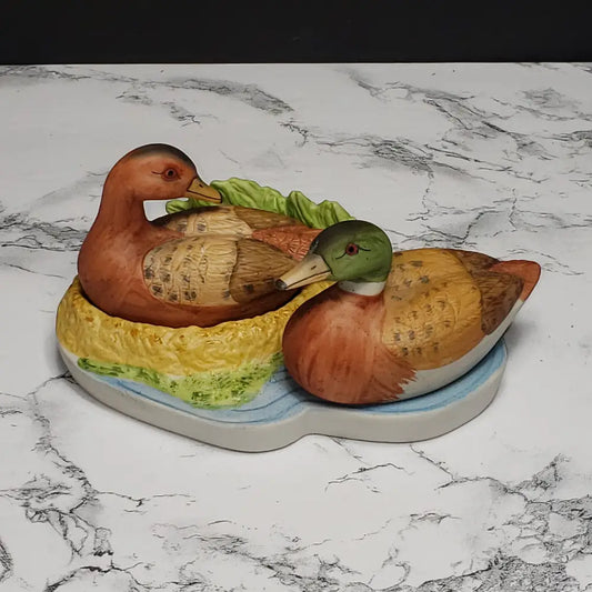Porcelain Ducks Salt & Pepper Set With Stand ( Vintage )
