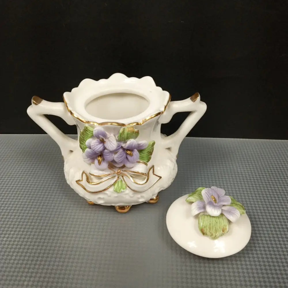 Porcelain Tea Set Purple Violets ( Vintage ) Decor