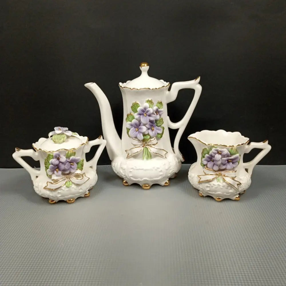 Porcelain Tea Set Purple Violets ( Vintage ) Decor