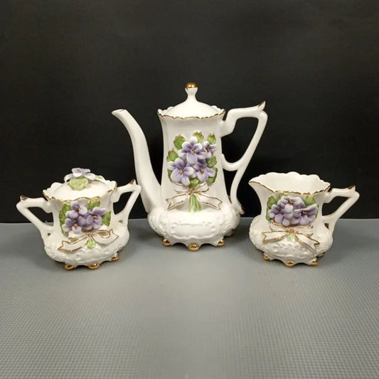 Porcelain Tea Set Purple Violets ( Vintage ) Decor