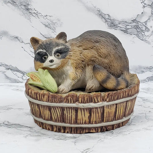 Raccoon Musical Porcelain Figurine Vintage Decor