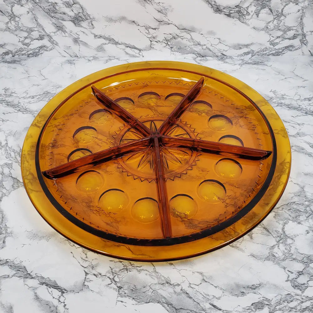 Rare 14 Indiana Amber Kings Crown Thumbprint Serving Tray Vintage Collectibles