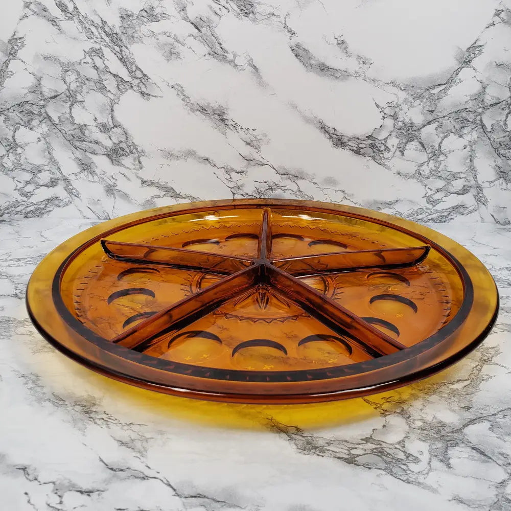 Rare 14 Indiana Amber Kings Crown Thumbprint Serving Tray Vintage Collectibles