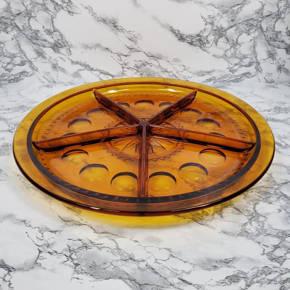 Rare 14 Indiana Amber Kings Crown Thumbprint Serving Tray Vintage Collectibles