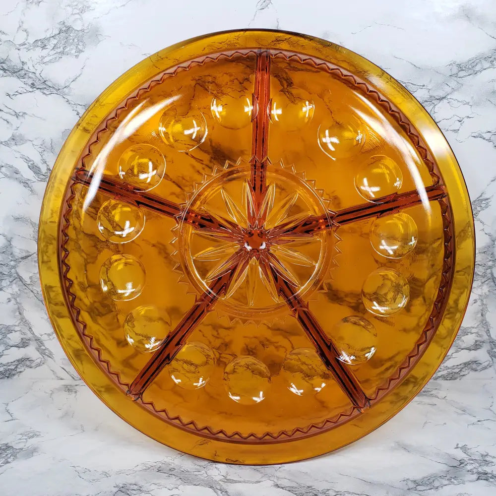 Rare 14 Indiana Amber Kings Crown Thumbprint Serving Tray Vintage Collectibles