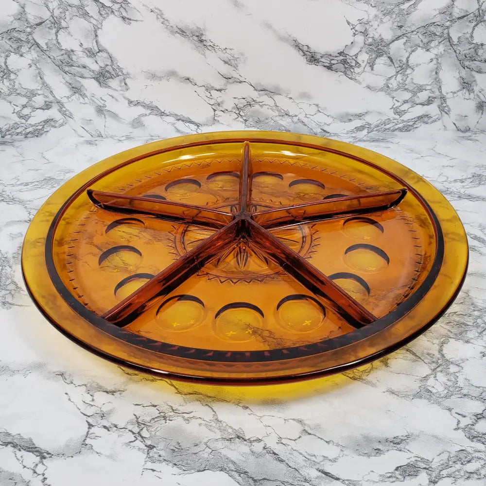 Rare 14 Indiana Amber Kings Crown Thumbprint Serving Tray Vintage Collectibles