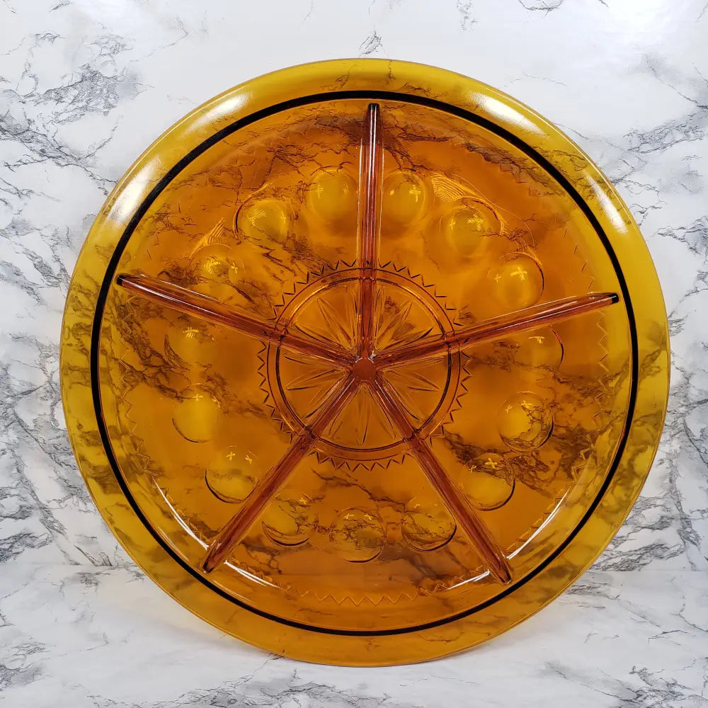 Rare 14 Indiana Amber Kings Crown Thumbprint Serving Tray Vintage Collectibles