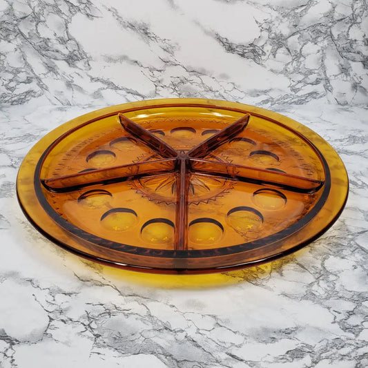 Rare 14 Indiana Amber Kings Crown Thumbprint Serving Tray Vintage Collectibles