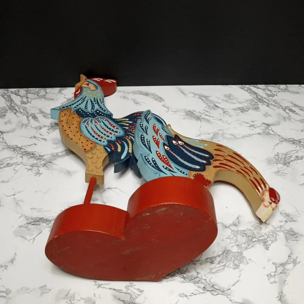 Hand Painted Rooster & Hen Solid Wood ( Vintage ) Decor