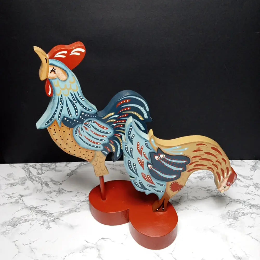 Hand Painted Rooster & Hen Solid Wood ( Vintage ) Decor