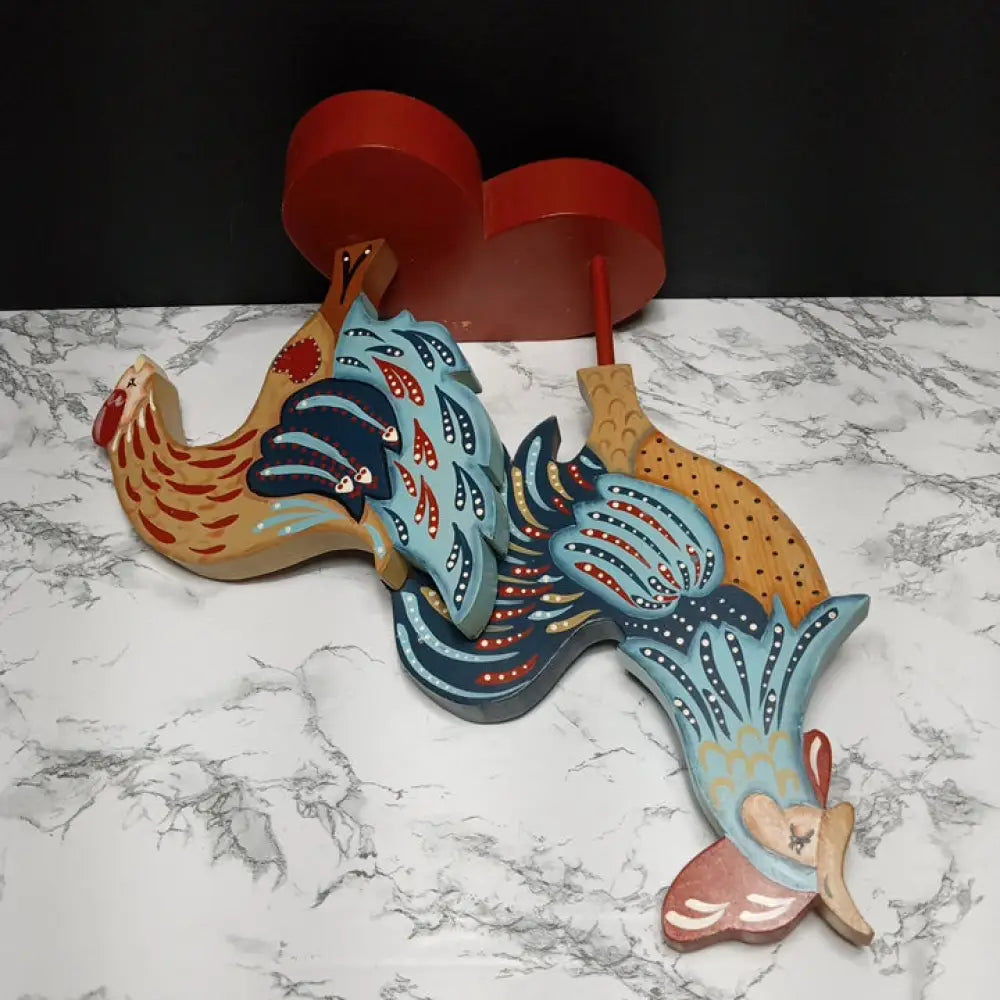 Hand Painted Rooster & Hen Solid Wood ( Vintage ) Decor