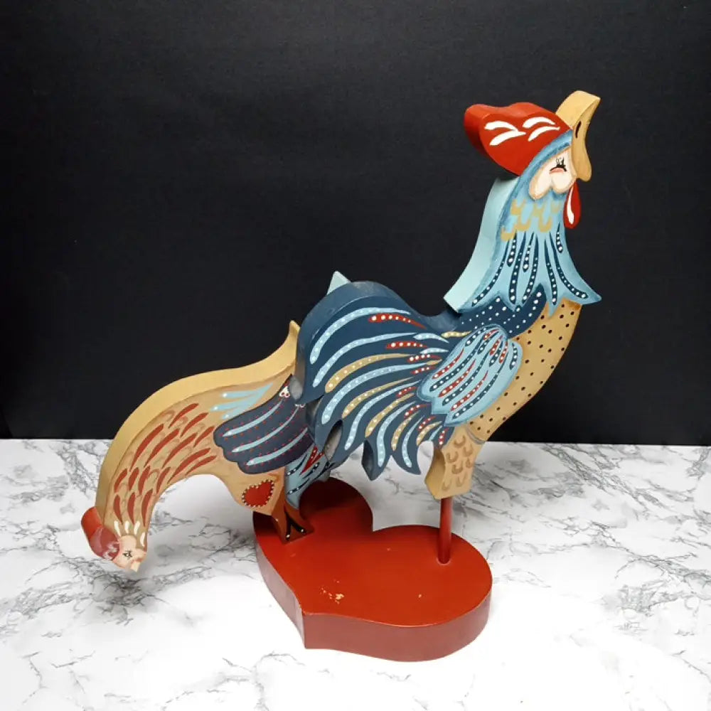 Hand Painted Rooster & Hen Solid Wood ( Vintage ) Decor