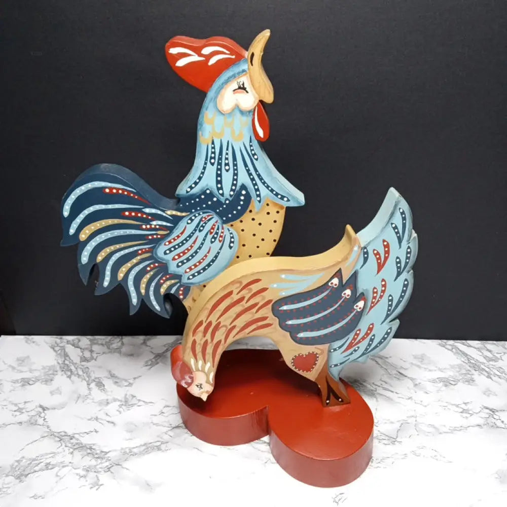 Hand Painted Rooster & Hen Solid Wood ( Vintage ) Decor