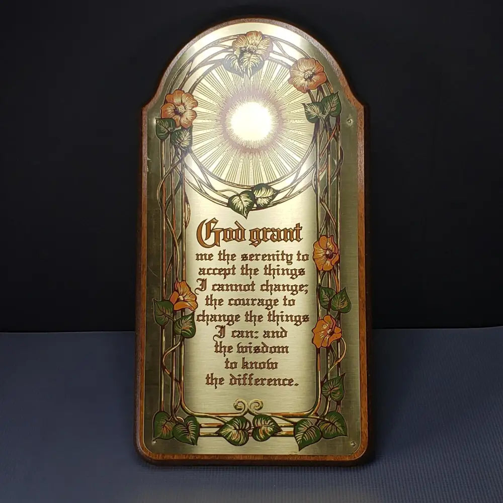 Serenity Prayer Wood & Engraved Brass Plaque Vintage Decor