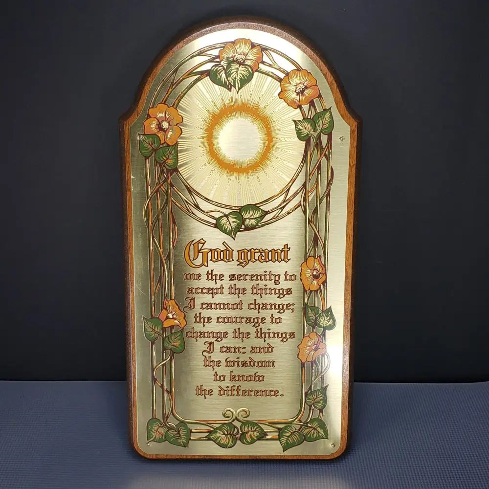 Serenity Prayer Wood & Engraved Brass Plaque Vintage Decor