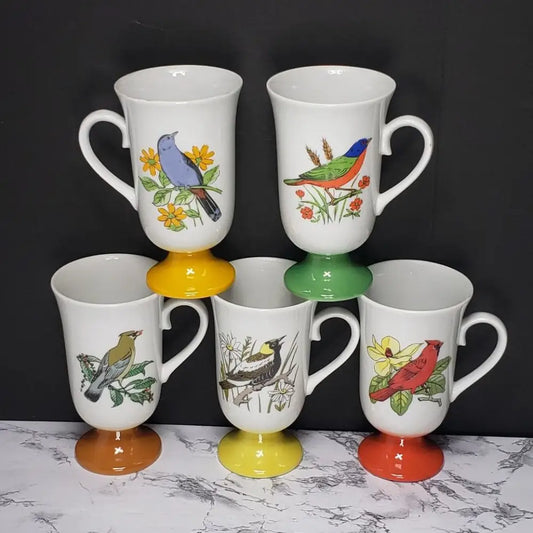Set Of 5 Fred Roberts Birds Irish Coffee Cups Vintage -