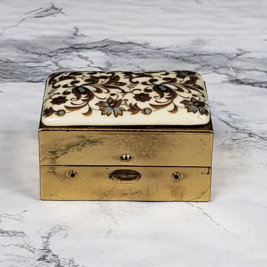 Brass Porcelain Travel Purse Sewing Box Vintage