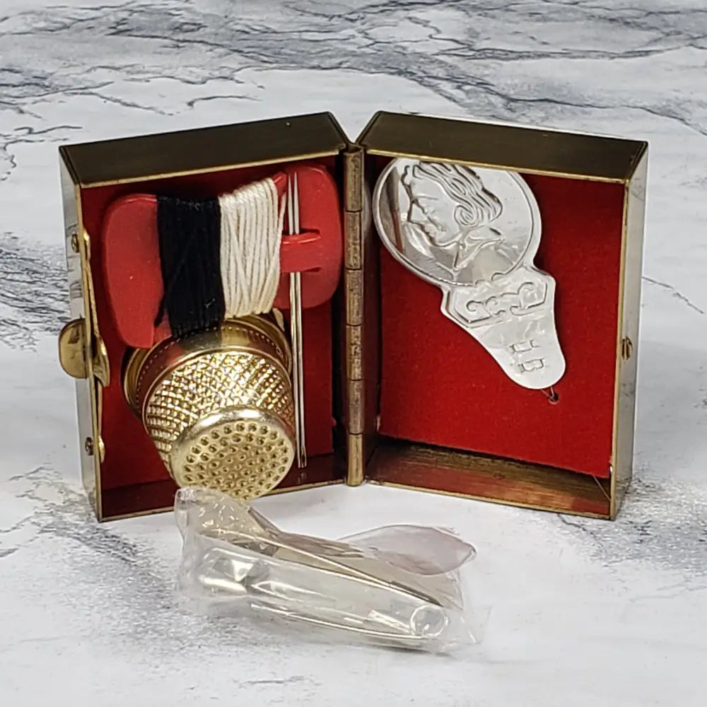 Brass Porcelain Travel Purse Sewing Box Vintage
