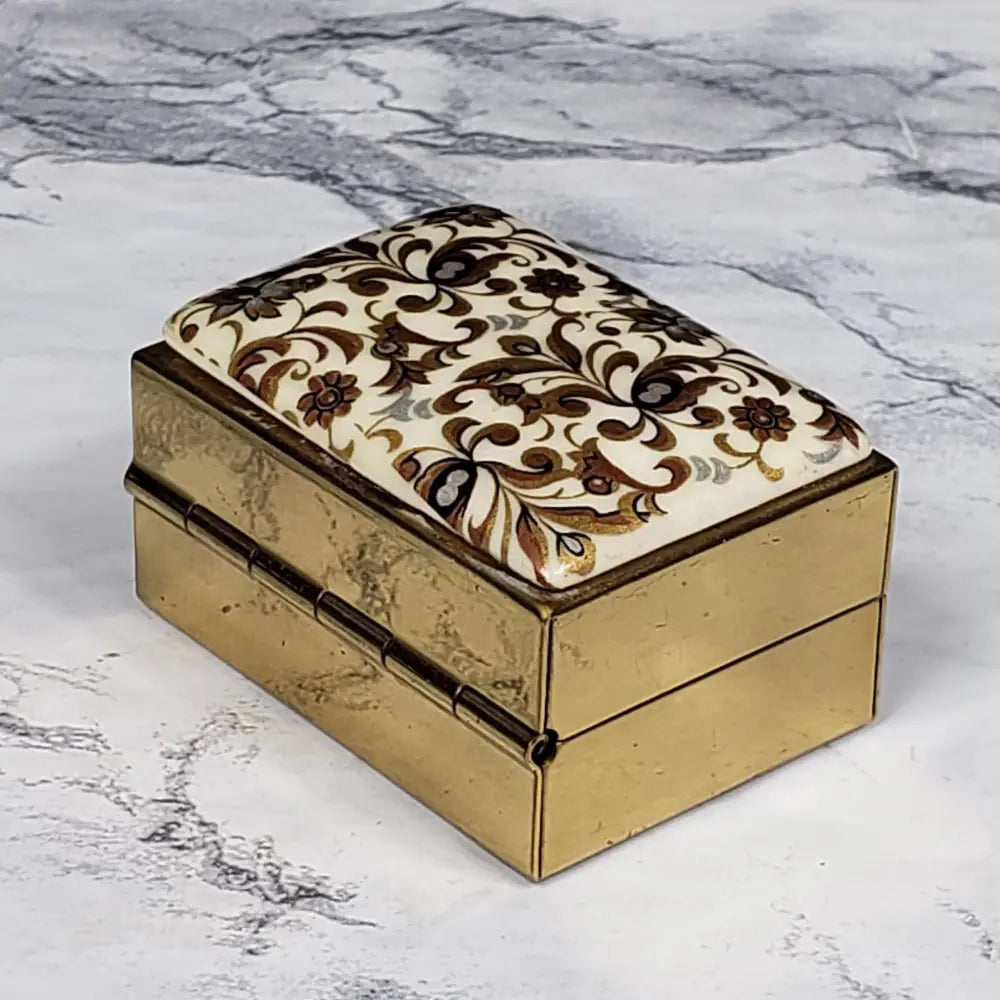 Brass Porcelain Travel Purse Sewing Box Vintage