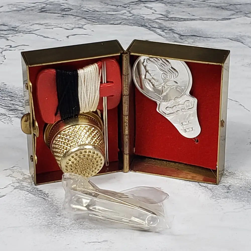 Brass Porcelain Travel Purse Sewing Box Vintage