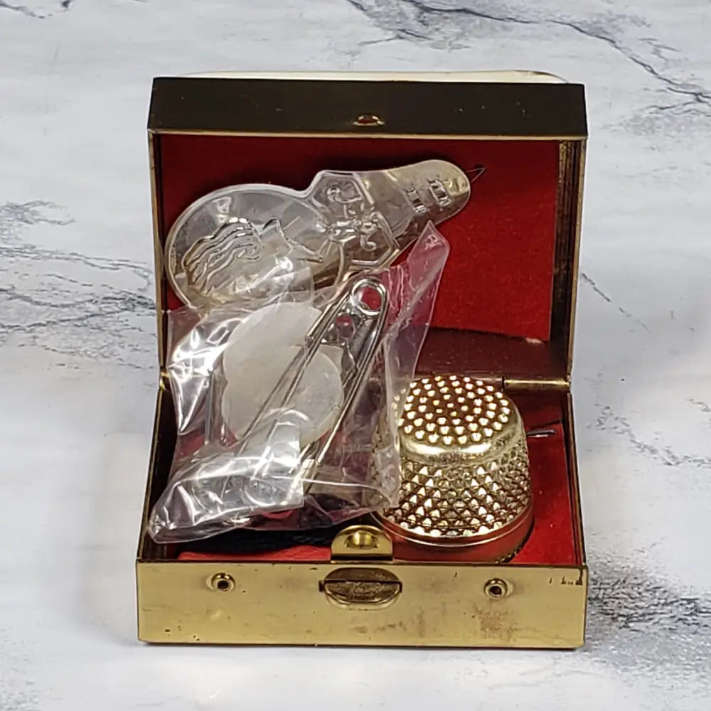 Brass Porcelain Travel Purse Sewing Box Vintage
