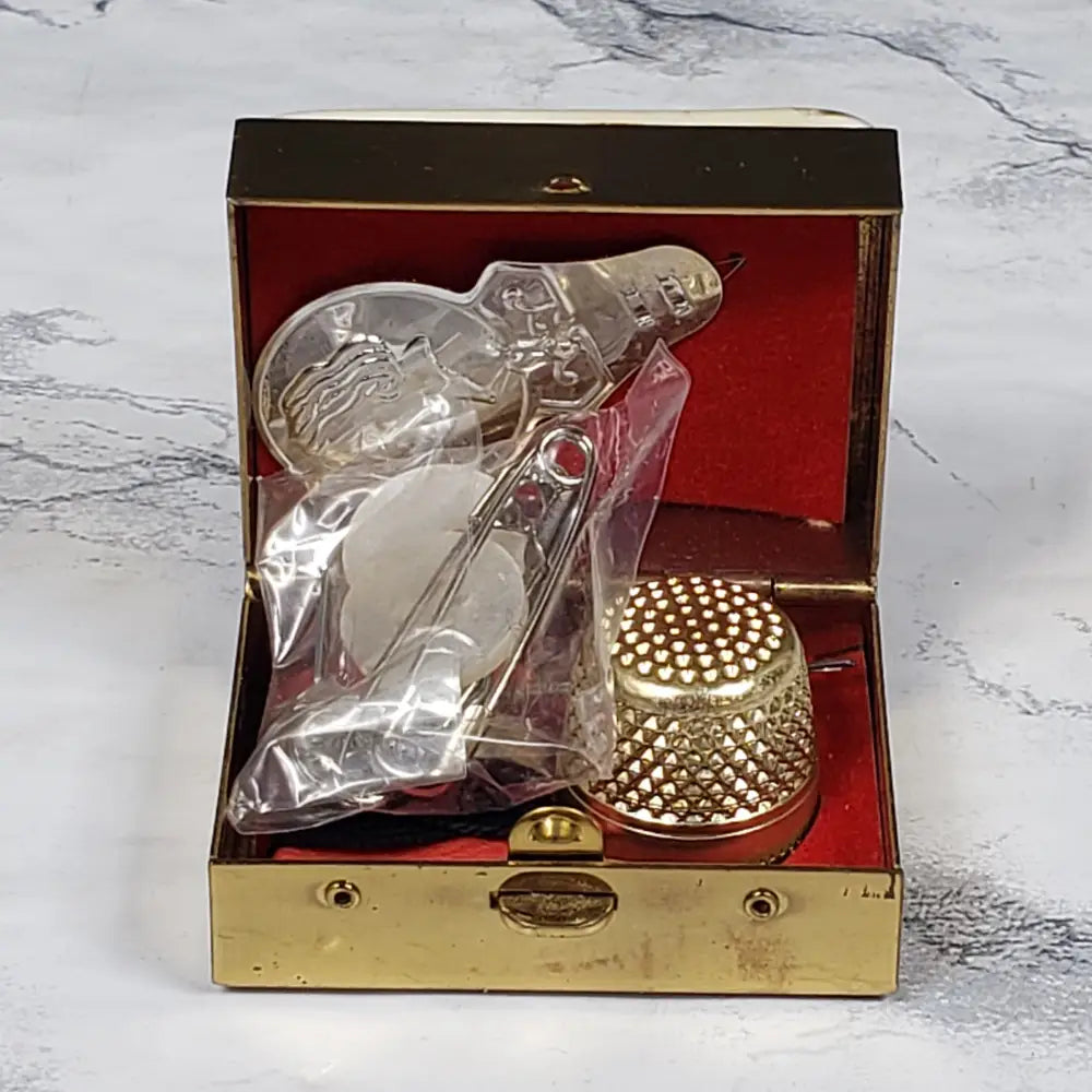 Brass Porcelain Travel Purse Sewing Box Vintage