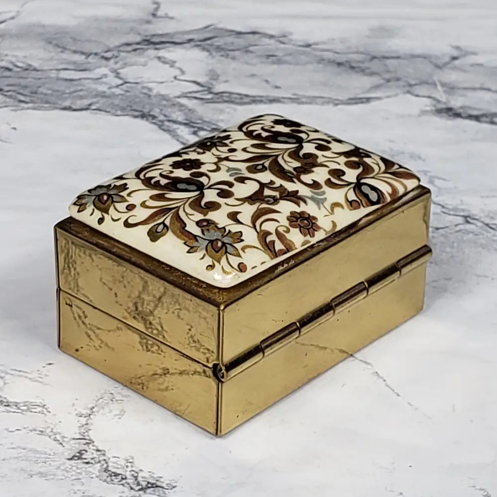 Brass Porcelain Travel Purse Sewing Box Vintage