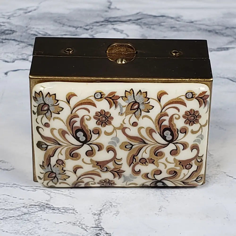 Brass Porcelain Travel Purse Sewing Box Vintage