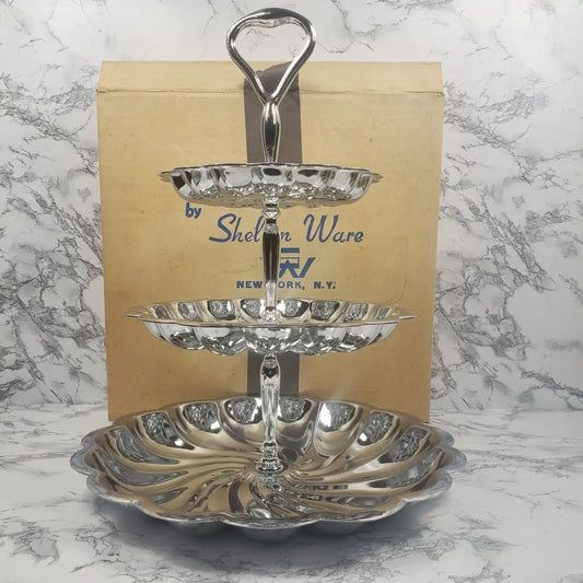 Shelton Ware 3 Tier Chrome Server New Old Stock Vintage