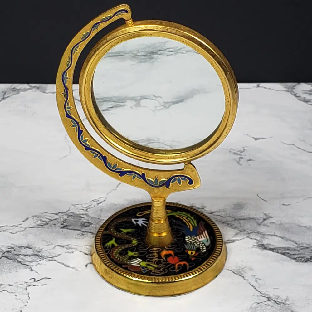 Cloisonné Brass Vanity Mirror Picture Frame Vintage Decor