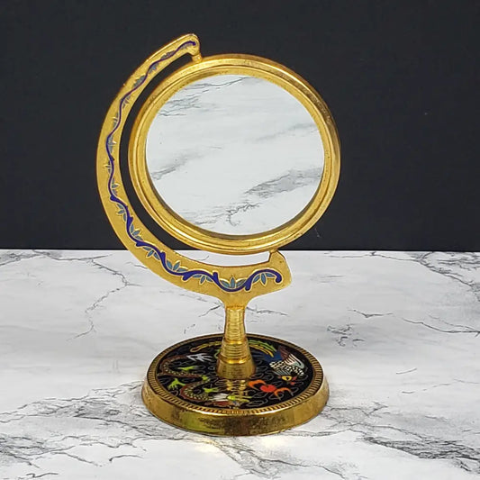 Cloisonné Brass Vanity Mirror Picture Frame Vintage Decor