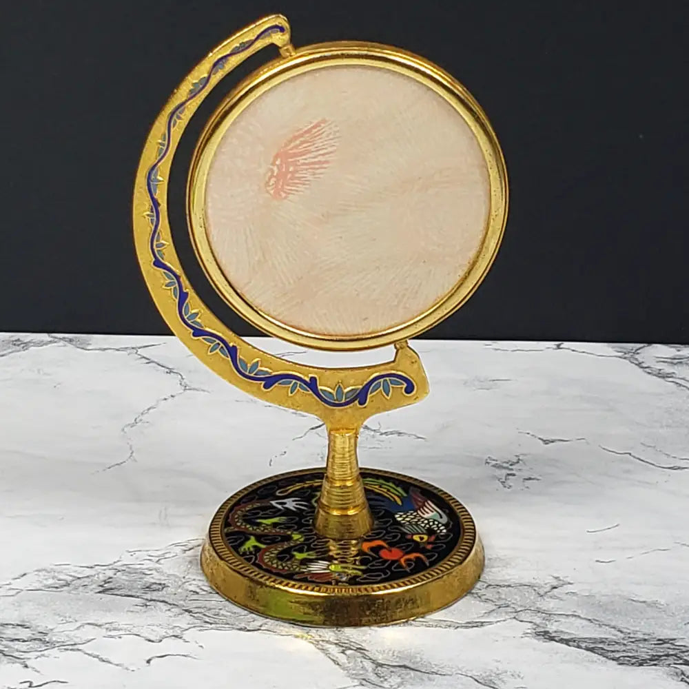 Cloisonné Brass Vanity Mirror Picture Frame Vintage Decor