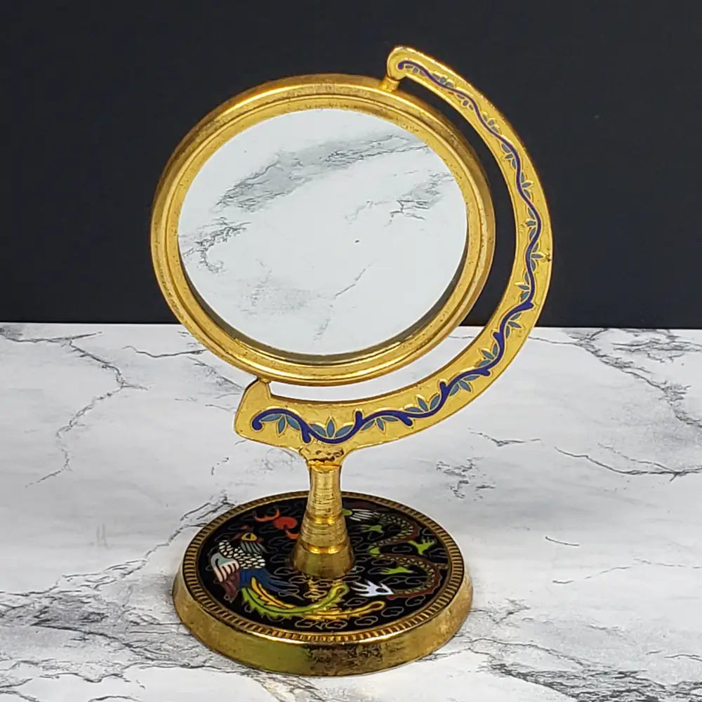 Cloisonné Brass Vanity Mirror Picture Frame Vintage Decor