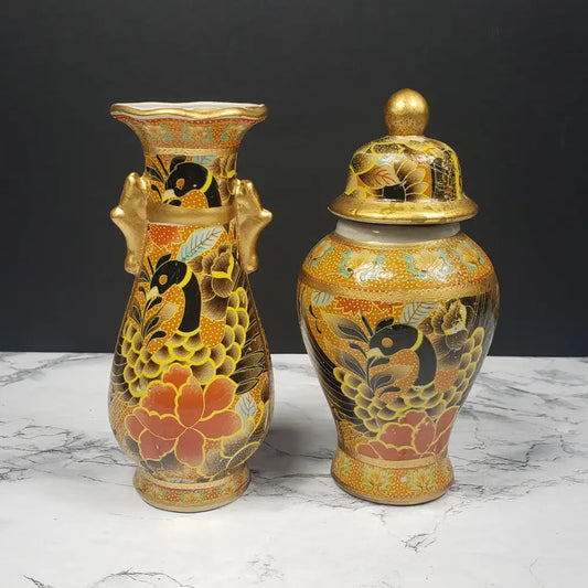 Small Oriental Porcelain Vase Ginger Jar Vintage Decor