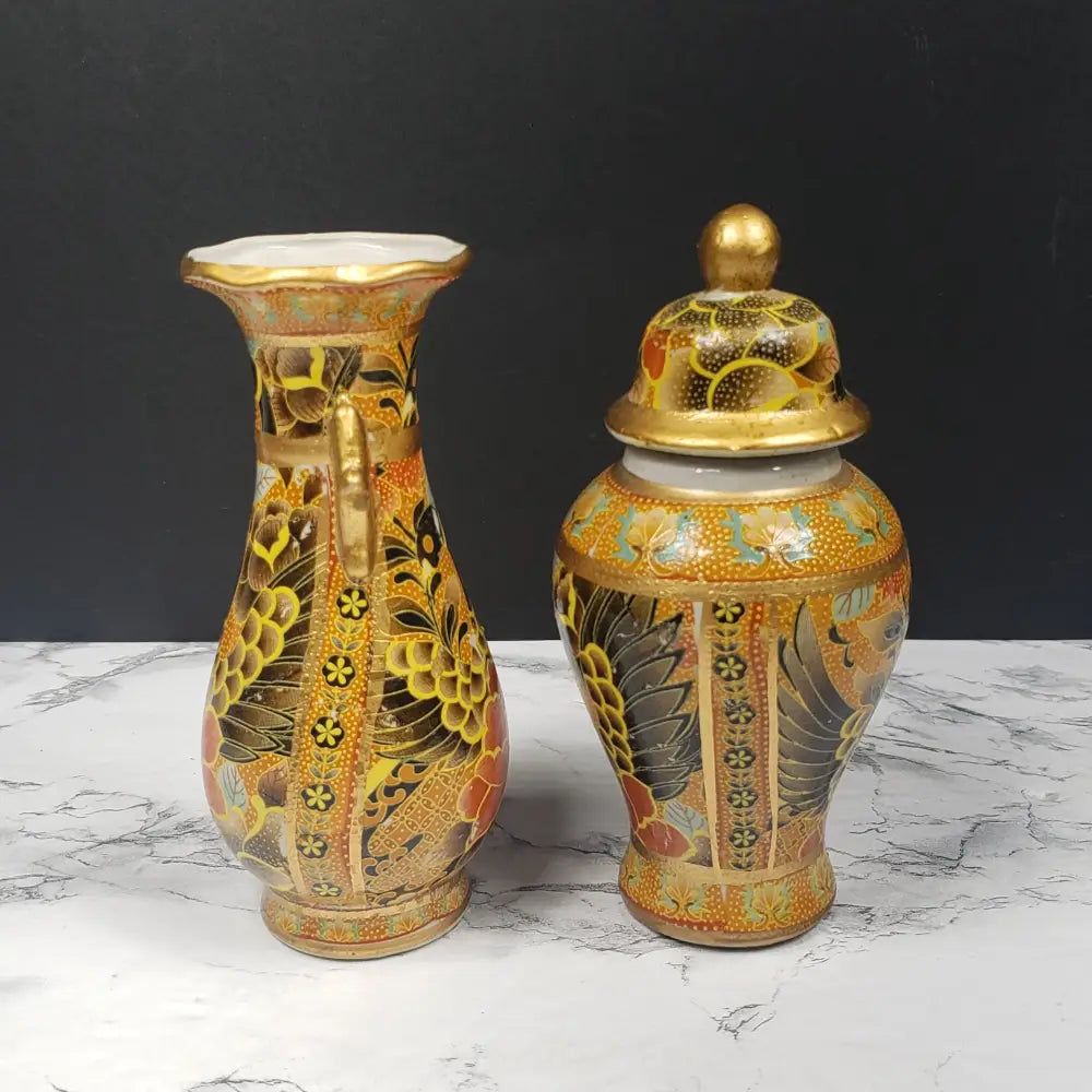 Small Oriental Porcelain Vase Ginger Jar Vintage Decor