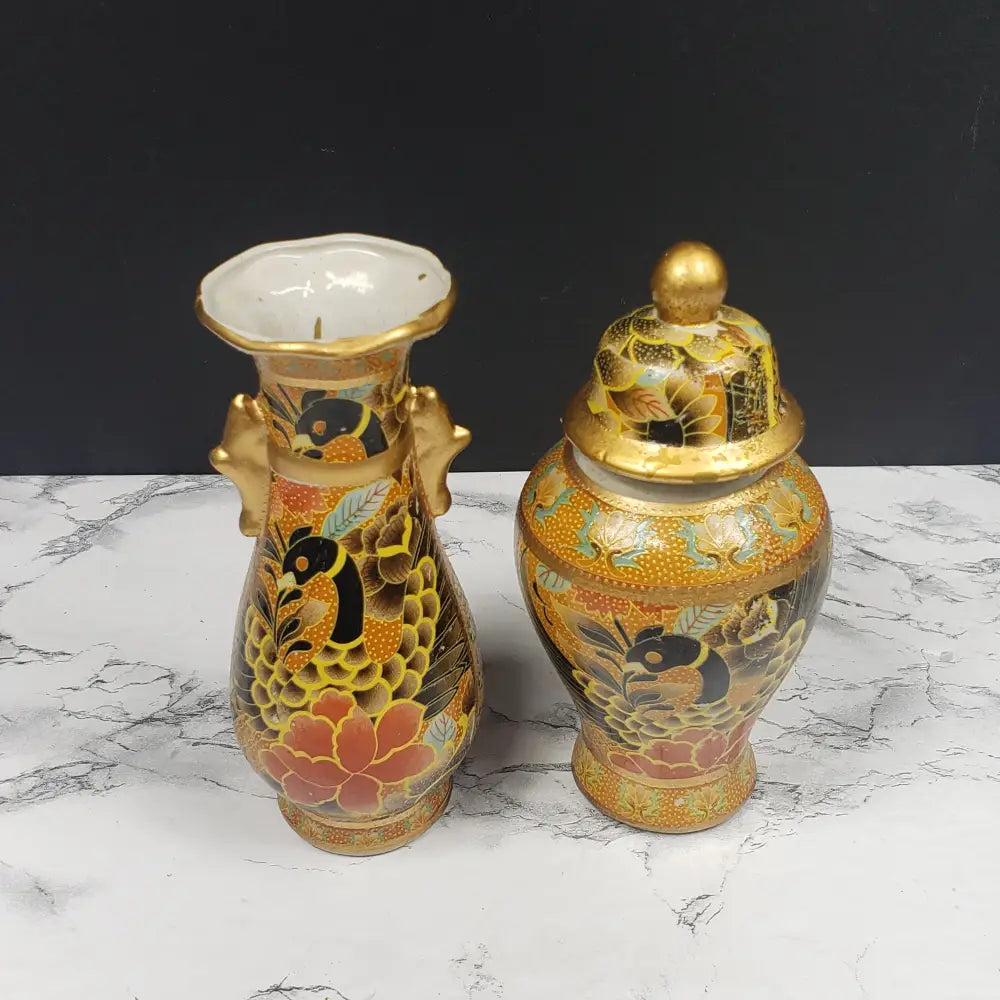 Small Oriental Porcelain Vase Ginger Jar Vintage Decor
