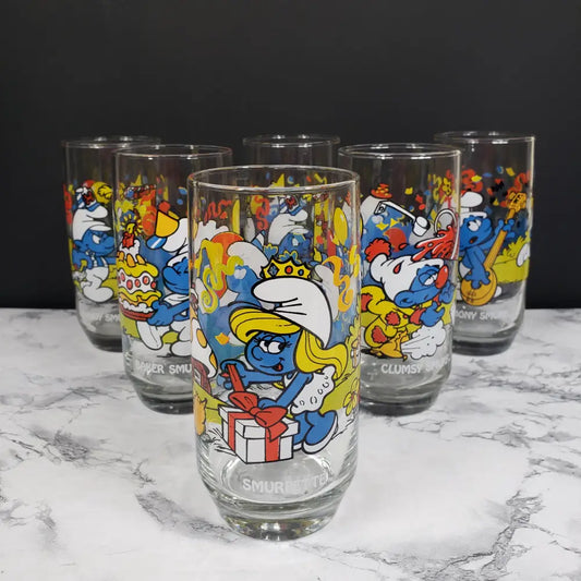 Smurf Glasses Six Libbey 1983 Vintage Collectibles