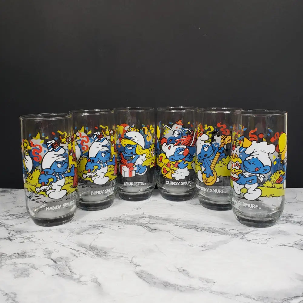 Smurf Glasses Six Libbey 1983 Vintage Collectibles