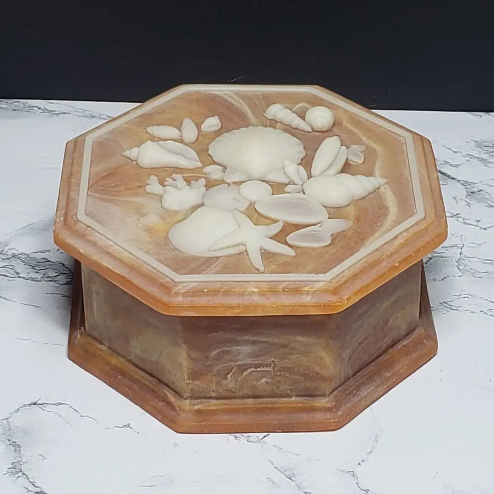 Soapstone Trinket Box Large Seashell Design (Vintage) Decor