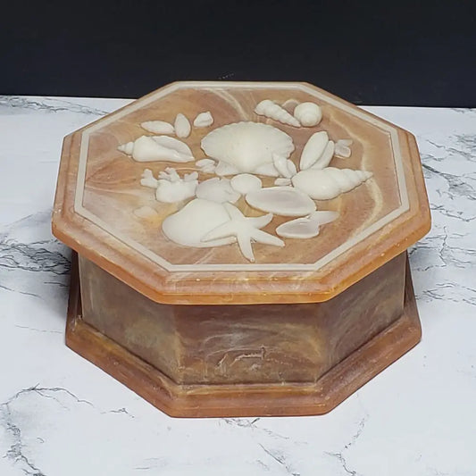 Soapstone Trinket Box Large Seashell Design (Vintage) Decor