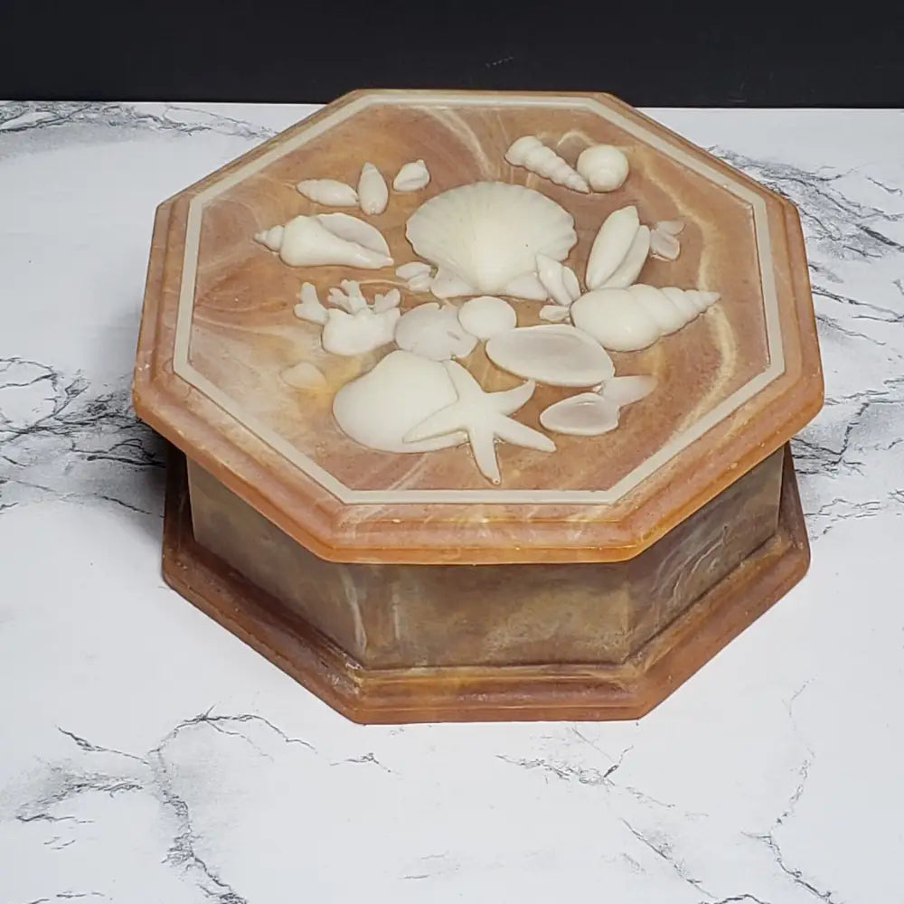 Soapstone Trinket Box Large Seashell Design (Vintage) Decor